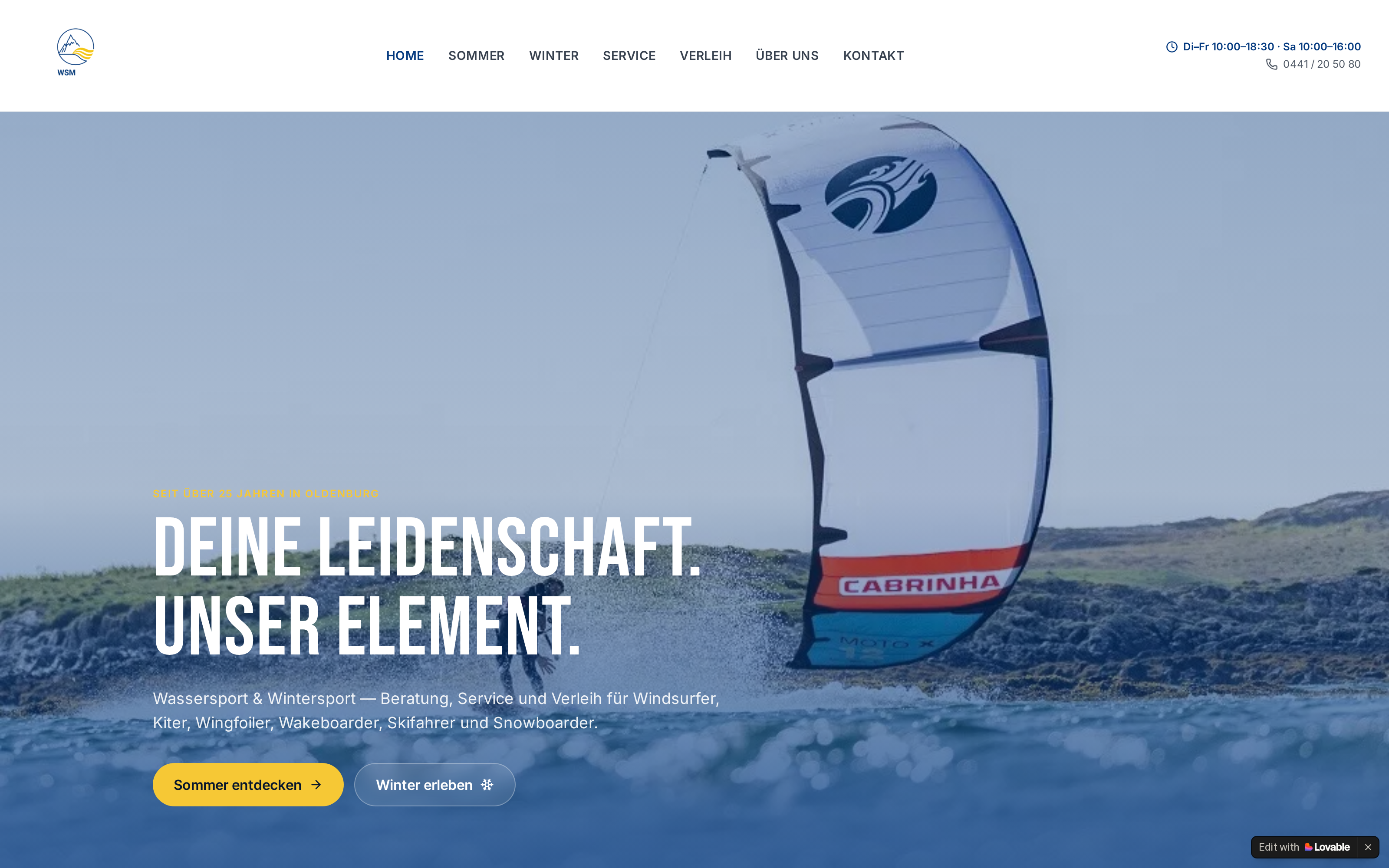 Website WSM Surf & Snow GmbH